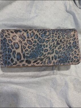 Iridescent Blue Leopard Clutch Wallet